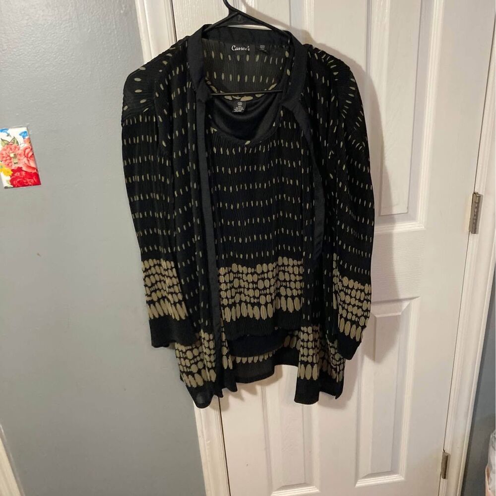 Caren Jay Black Tank with Taupe Dot Pattern